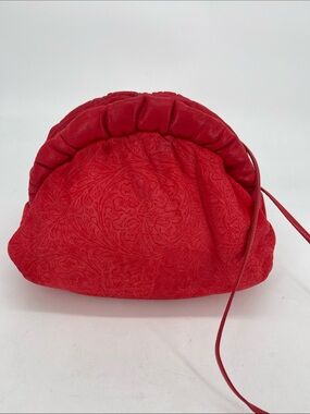 Vintage Margolin Elegant Red Gathered Shoulder Bag with Subtle Pattern